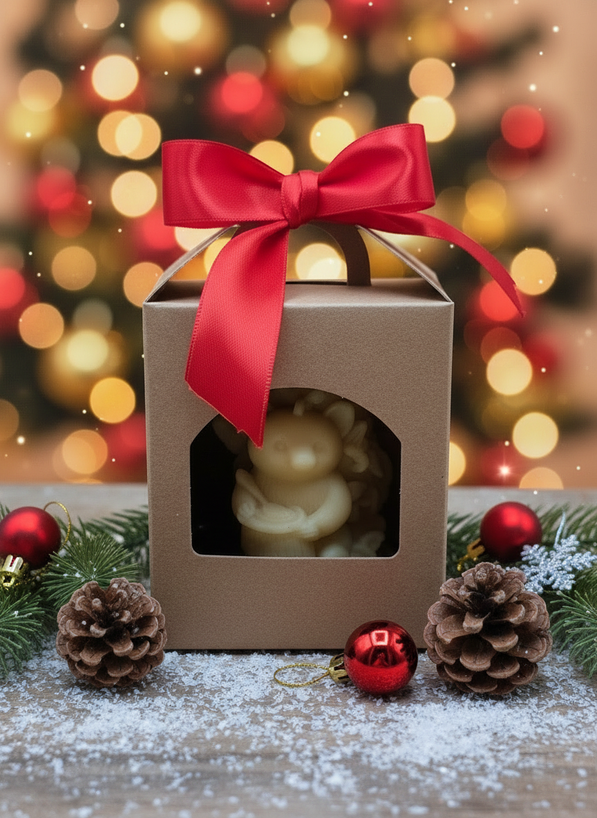 Candela Natalizia in cera d’api motivo Orso Goloso