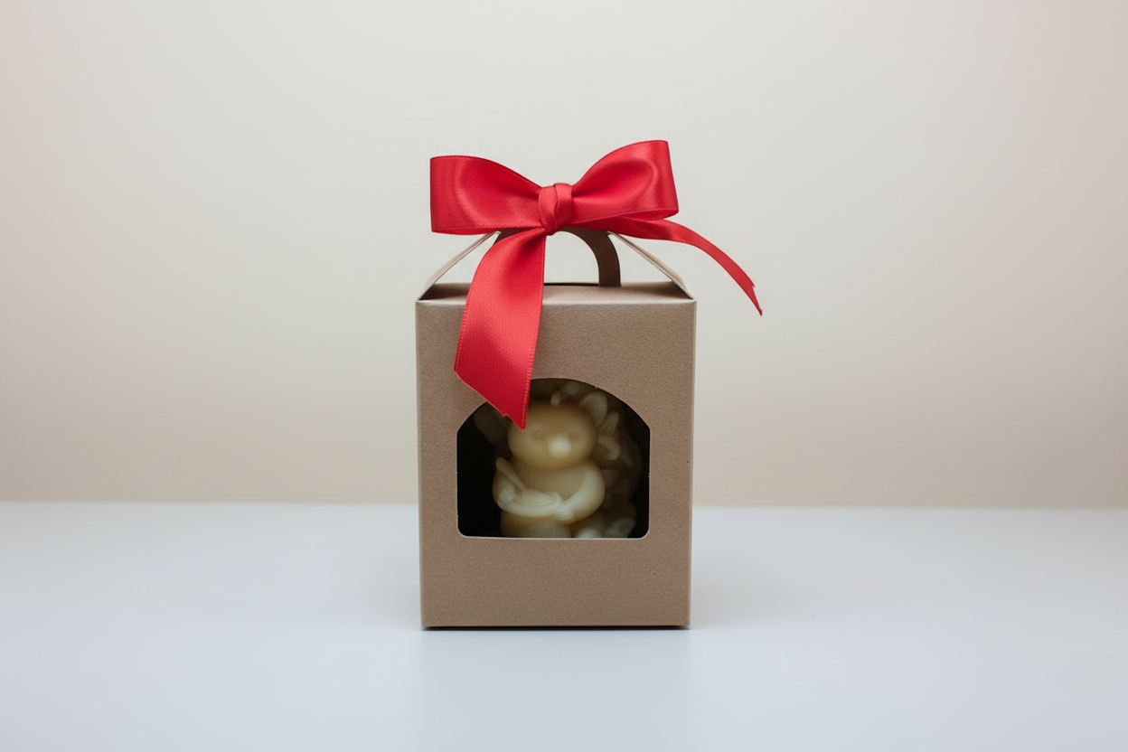 Bienenwachskerze mit einem gierigen Bärenmotiv