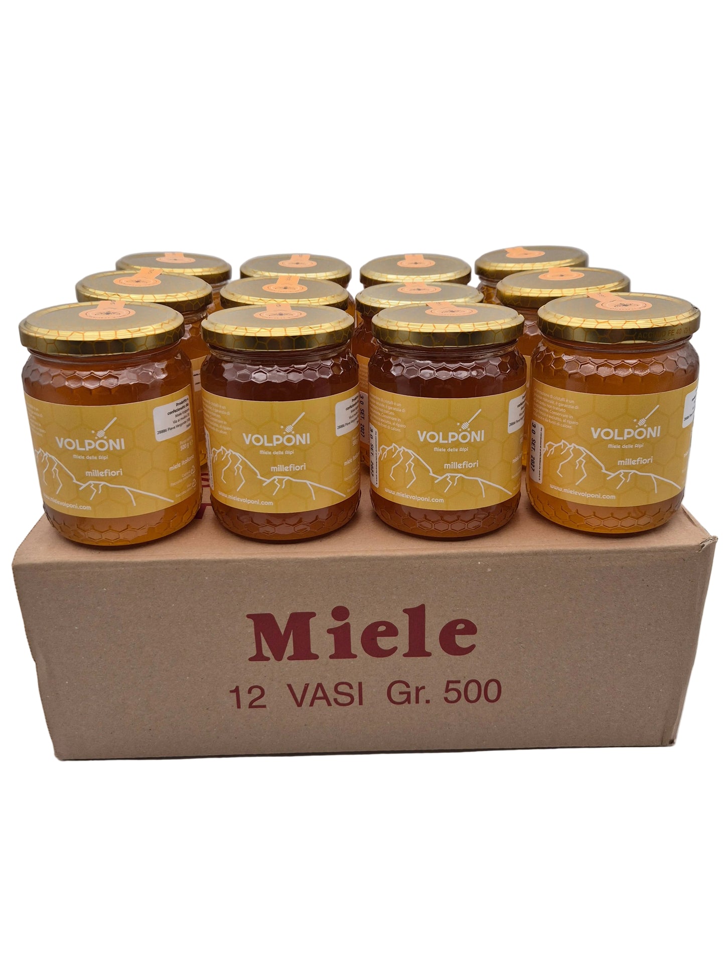 Pack of 12 jars of 500g Wildflower Honey. Free shipping throughout Italy.